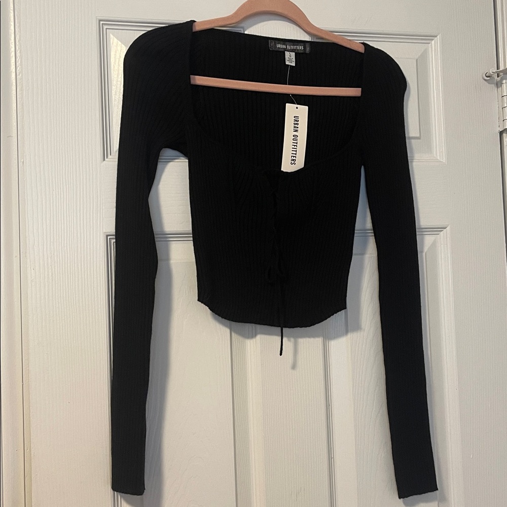 NWT Urban Outfitters Black Lace-Up Ribbed Crop Top